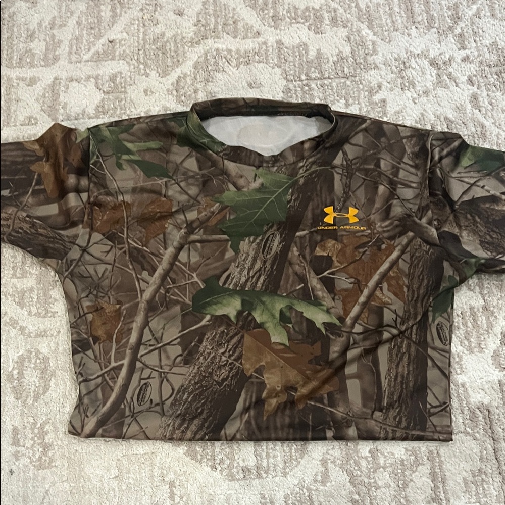 Under Armour Men’s Camo Short Sleeve Shirt - Brown/Green with Yellow Logo